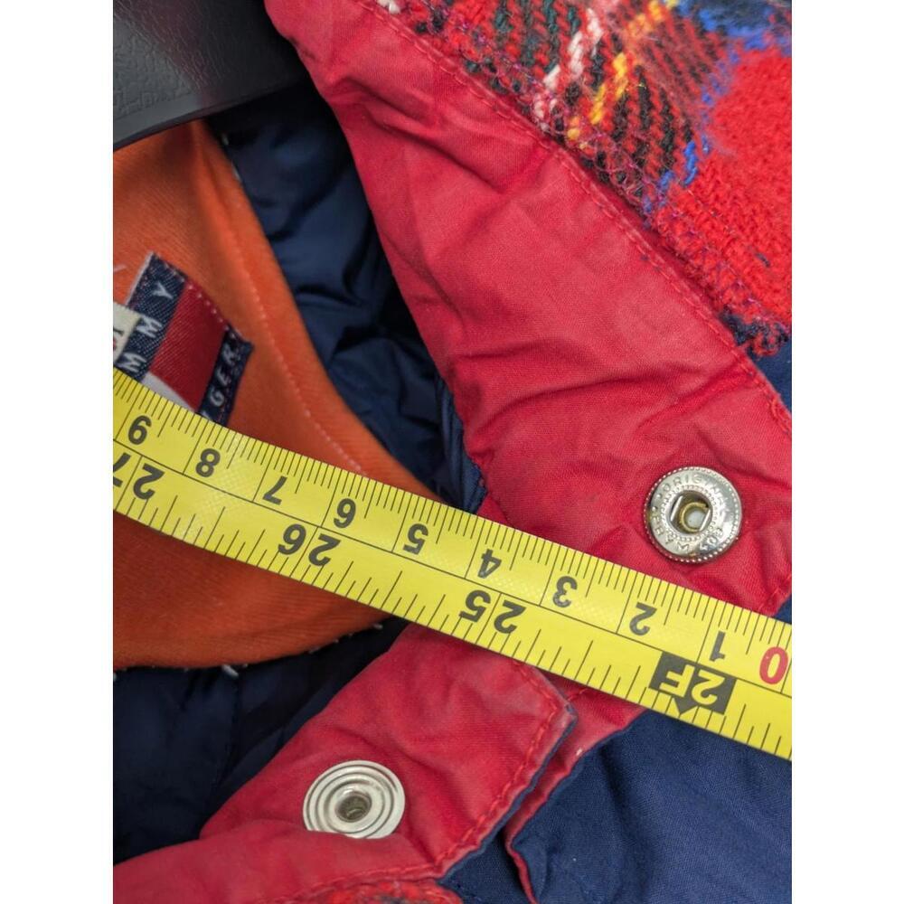 Vintage Tommy Hilfiger Striped Down Puffer Hooded Jacket 90s Mens M Red Blue - Picture 9 of 10